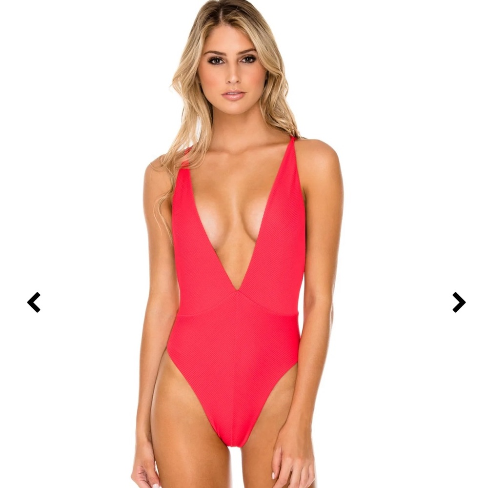Puli Fama Miami Deep V Crossed Back One Piece HOT PINK